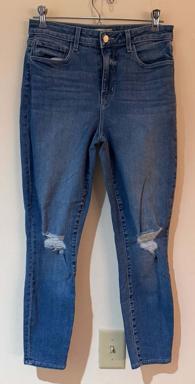 L'AGENCE Margot High Rise Skinny Jeans Syracuse Distressed Blue Size 28